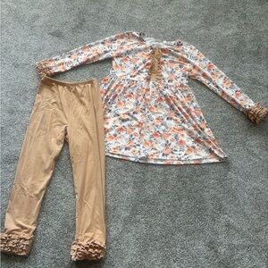 Floral Dress and Ruffle Pants Set